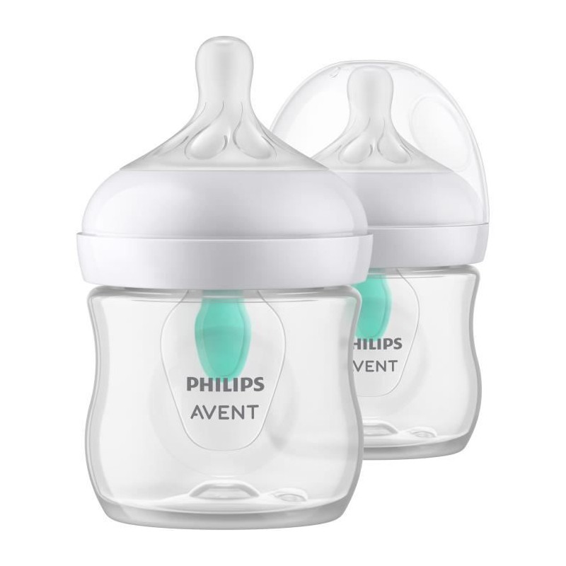 Lot de 2 biberons - PHILIPS AVENT- Natural 3.0 - Anti-colique - 125 ml - AirFree - Tétine imitant la forme du sein - Blanc