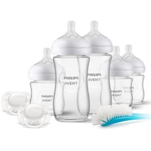 Kit nouveau-né - PHILIPS AVENT - Natural Verre 3.0 - 3 Biberons 120ml + 2 Biberons 240ml + Sucettes Ultra Douce 0-6M + Goupillo
