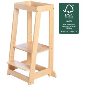 Tour d'apprentissage Montessori - ROBA - Bambou Certifié FSC - Réglable sur 3 niveaux de hauteur - Jusqu'a 80 Kg - Naturel