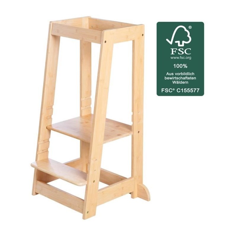Montessori Learning Tower - ROBA - FSC Certified Bamboo - Adjustable to 3 Height Levels - Up to 80 Kg - Natural