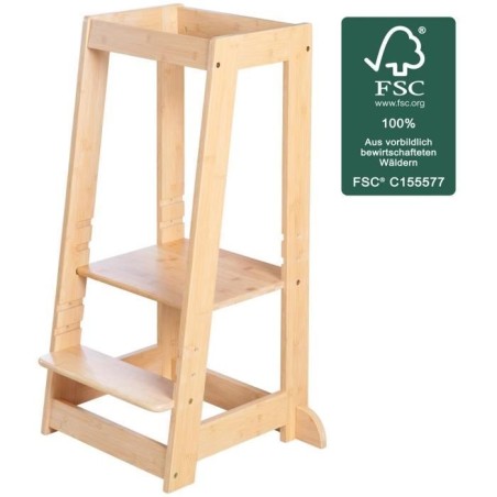 Montessori Lernturm - ROBA - FSC-zertifizierter Bambus - 3-fach höhenverstellbar - bis 80 kg - Natur