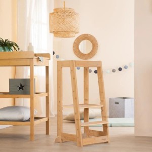 Tour d'apprentissage Montessori - ROBA - Bambou Certifié FSC - Réglable sur 3 niveaux de hauteur - Jusqu'a 80 Kg - Naturel