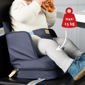 Babysitzerhöhung – ROBA – Faltbar – Aufblasbares Kissen – Verstellbarer Gurt – 6 Monate / 3 Jahre (15 kg) – Marineb