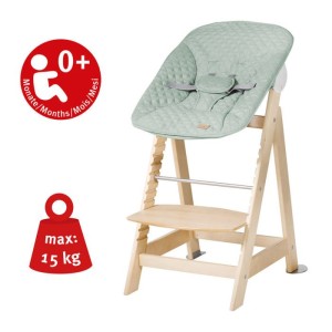 2-in-1-Hochstuhl – ROBA – BORN UP – Inklusive mattgrüner, verstellbarer Babywippe im „Roba-Stil“ – Naturholz