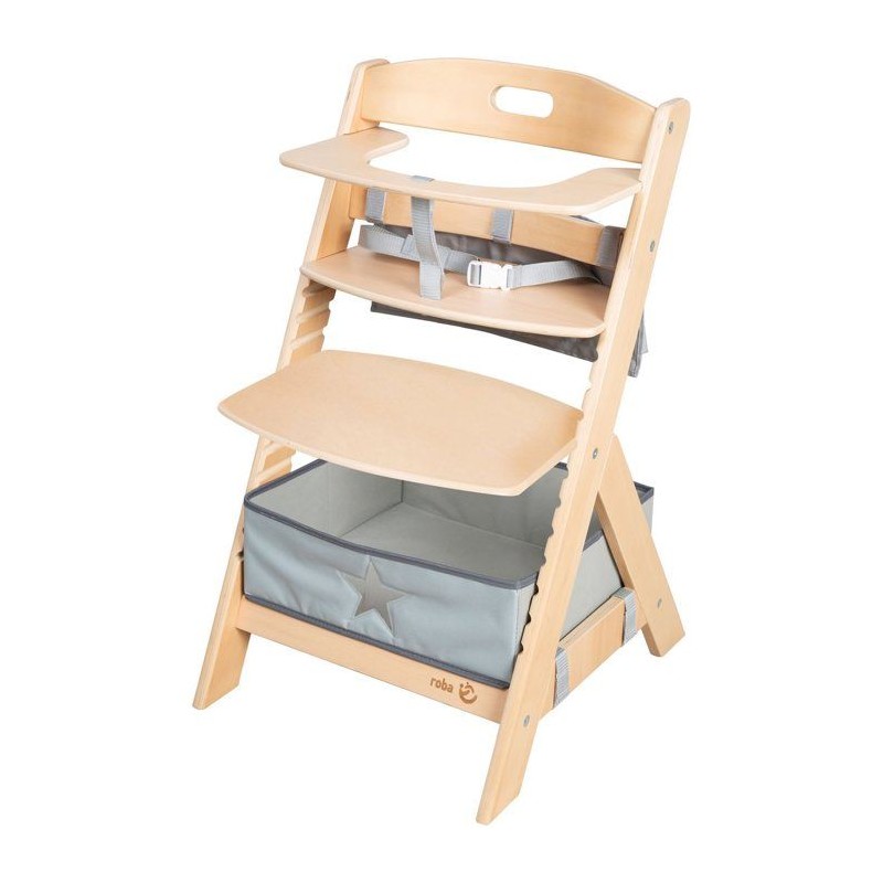 Chaise haute évolutive - ROBA - LIV UP - De 6 mois jusqu'a 70 kg - Set organisateur inclus - Bois naturel