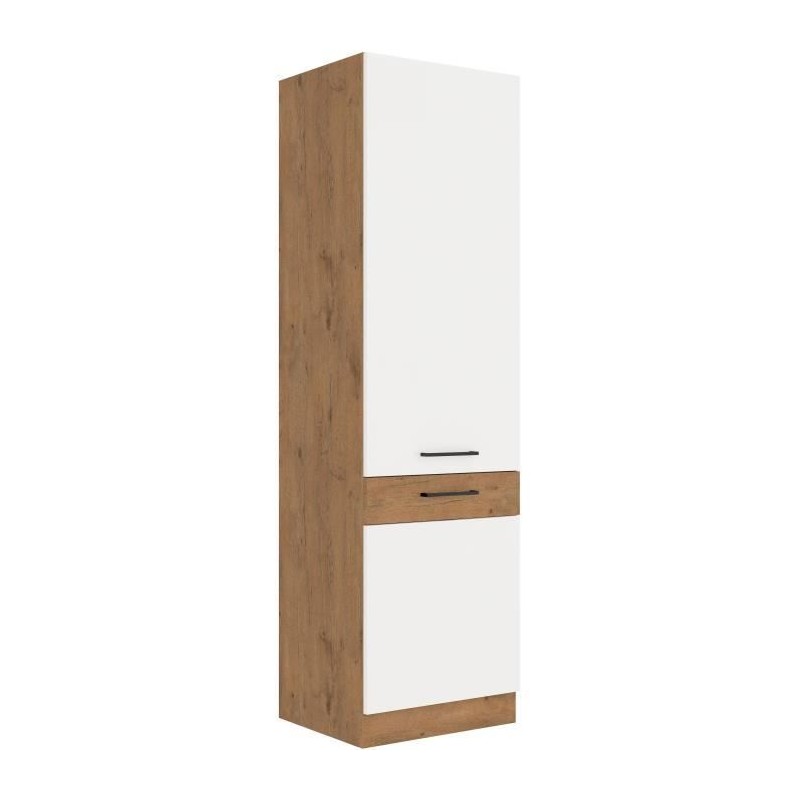 ROCK - Säule - Lancelot-Eiche und glänzend weißes Melamin - 60 cm - 2 Türen