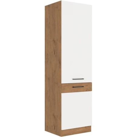 ROCK - Säule - Lancelot-Eiche und glänzend weißes Melamin - 60 cm - 2 Türen
