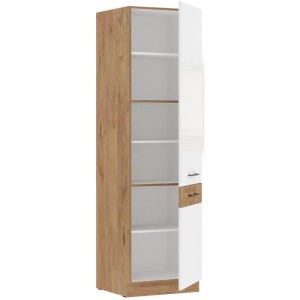 ROCK - Säule - Lancelot-Eiche und glänzend weißes Melamin - 60 cm - 2 Türen