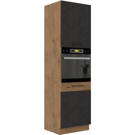 ROCK-Küchenofensäule – Melamin mit Lancelot-Eiche und Matera-Grau-Dekor – 2 Türen + 4 Einlegeböden – L60 x H210 cm