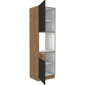 Colonne four cuisine ROCK - Mélaminé décor chene lancelot et gris matera - 2 portes + 4 étageres - L60 x H210 cm