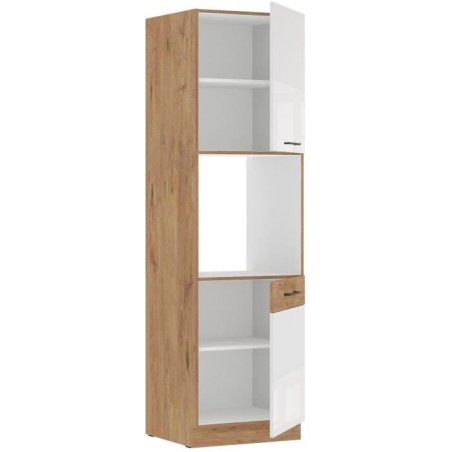 ROCK - Säule - Lancelot-Eiche und glänzend weißes Melamin - 60 cm - 2 Türen