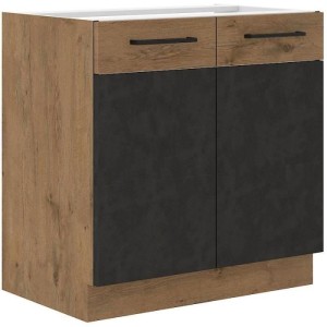 ROCK low cabinet - Melamine - Lancelot oak and matera grey - L 80 x H82 cm