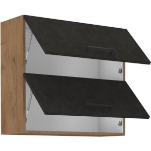 Meuble haut ROCK - Mélaminé décor chene lancelot et gris matera - 2 portes - L80 x H72 cm