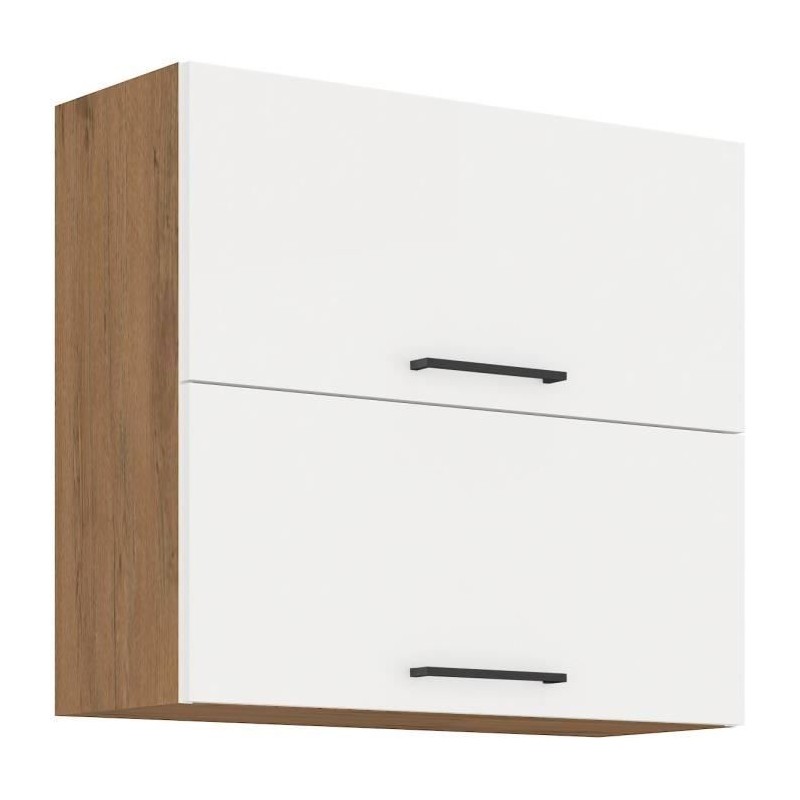 ROCK – Hochschrank – Lancelot-Eiche und glänzend weißes Melamin – 80 cm – 2 Kipptüren