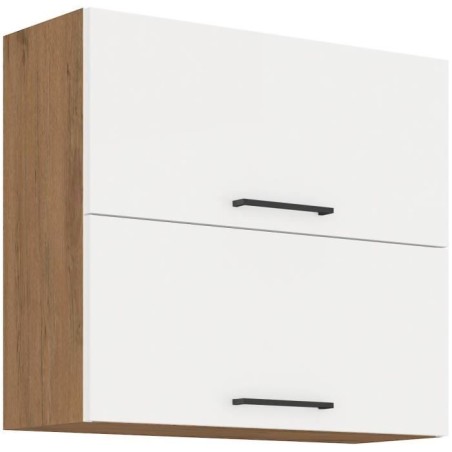 ROCK - Wall unit - Lancelot oak and glossy white melamine - 80 cm - 2 tilting doors