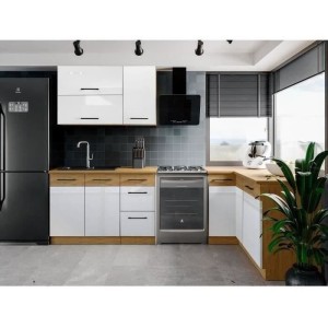 ROCK – Komplette Eckküche – Lancelot-Eiche-Melamin und Matera-Grau – 270 x 150 cm