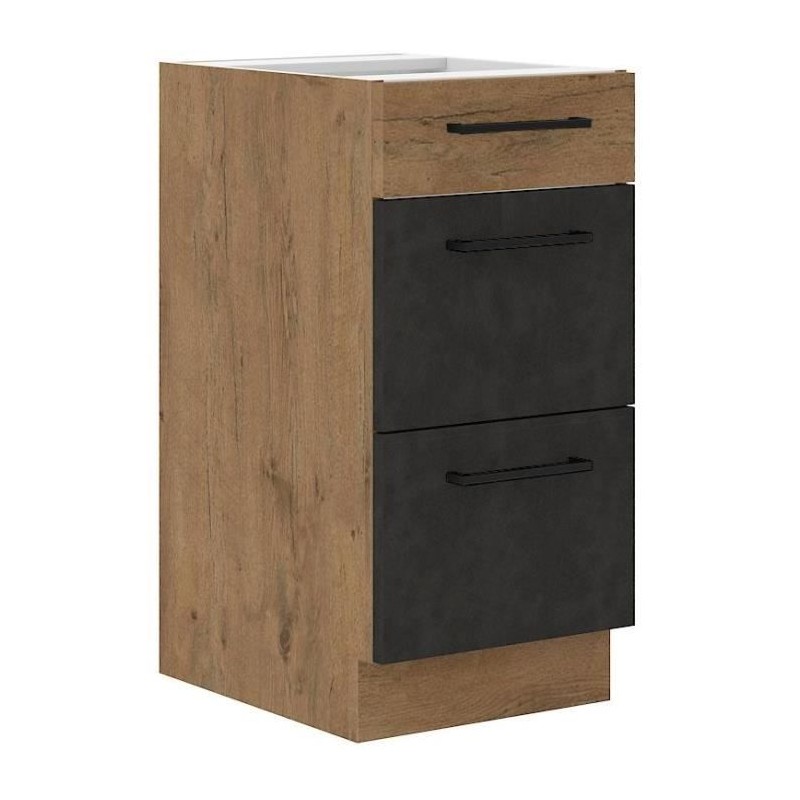 ROCK - Kasserolle - 3 Schubladen - 40 cm - Lancelot-Eiche und Materagrau - CUISINIER