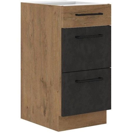 ROCK - Kasserolle - 3 Schubladen - 40 cm - Lancelot-Eiche und Materagrau - CUISINIER