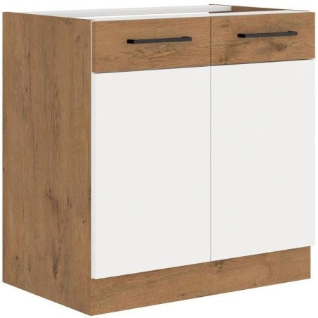 ROCK – Unterschrank – Melamin in Lancelot-Eiche und weißem Dekor – 80 cm – 2 Flügeltüren