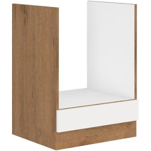 ROCK - Meuble bas four - Mélaminé chene Lancelot et Blanc brillant - 60 cm - Plan de travail non inclus