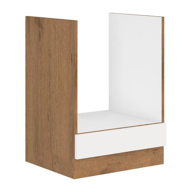 ROCK - Low oven cabinet - Lancelot oak melamine and glossy white - 60 cm - Worktop not included