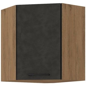 Eck-Hochschrank ROCK – Eiche Lancelot und Dekor Melamin in Materagrau – 1 Tür – L58 x H72 cm
