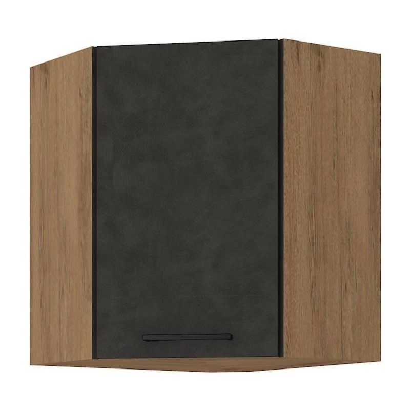 Meuble haut d'angle ROCK - Mélaminé décor chene lancelot et gris matera - 1 porte - L58 x H72 cm