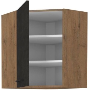 Eck-Hochschrank ROCK – Eiche Lancelot und Dekor Melamin in Materagrau – 1 Tür – L58 x H72 cm