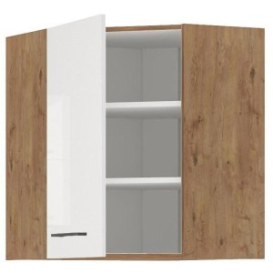 ROCK – Eck-Hochschrank – Lancelot-Eiche und glänzend weißes Melamin – 58 x 58 cm