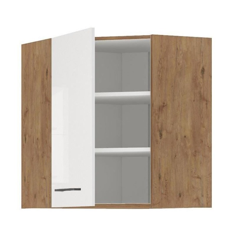 ROCK – Eck-Hochschrank – Lancelot-Eiche und glänzend weißes Melamin – 58 x 58 cm