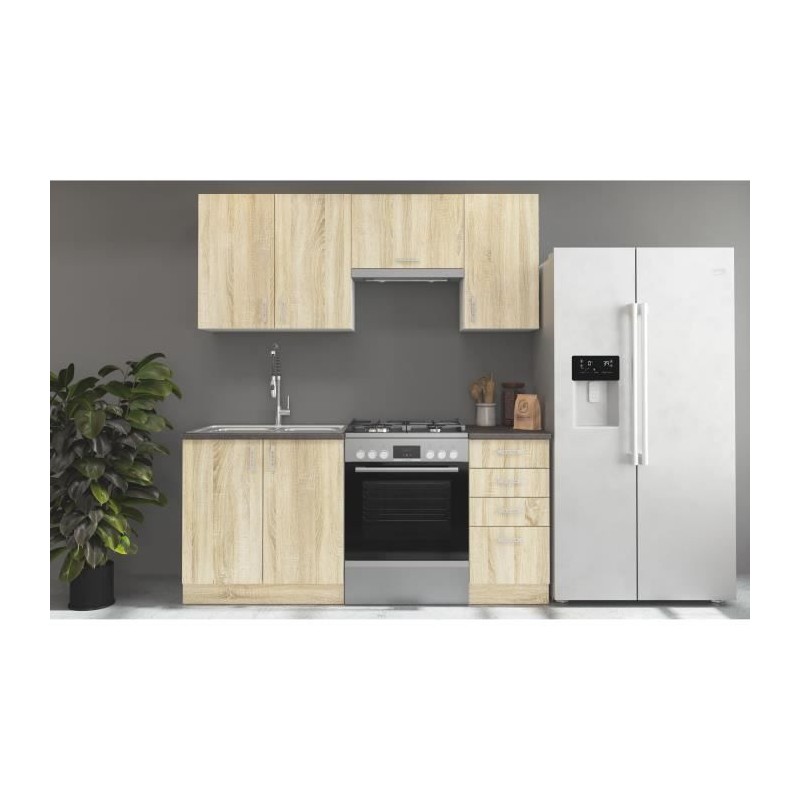SARA Cuisine complete modulable - 5 éléments - Décor chene sonoma - L 180 cm - Plan de travail non inclus