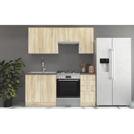 SARA Cuisine complete modulable - 5 éléments - Décor chene sonoma - L 180 cm - Plan de travail non inclus