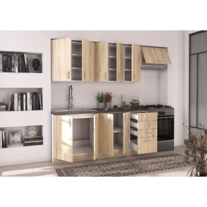 SARA Cuisine complete modulable - 7 éléments - Décor chene sonoma - L 240 cm - Plan de travail non inclus