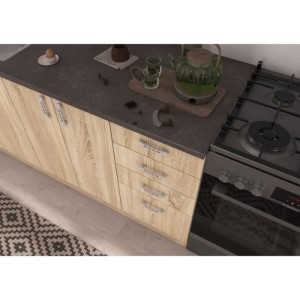 SARA Cuisine complete modulable - 7 éléments - Décor chene sonoma - L 240 cm - Plan de travail non inclus