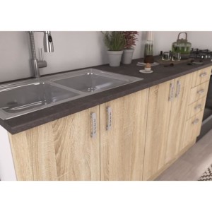 SARA Cuisine complete modulable - 7 éléments - Décor chene sonoma - L 240 cm - Plan de travail non inclus