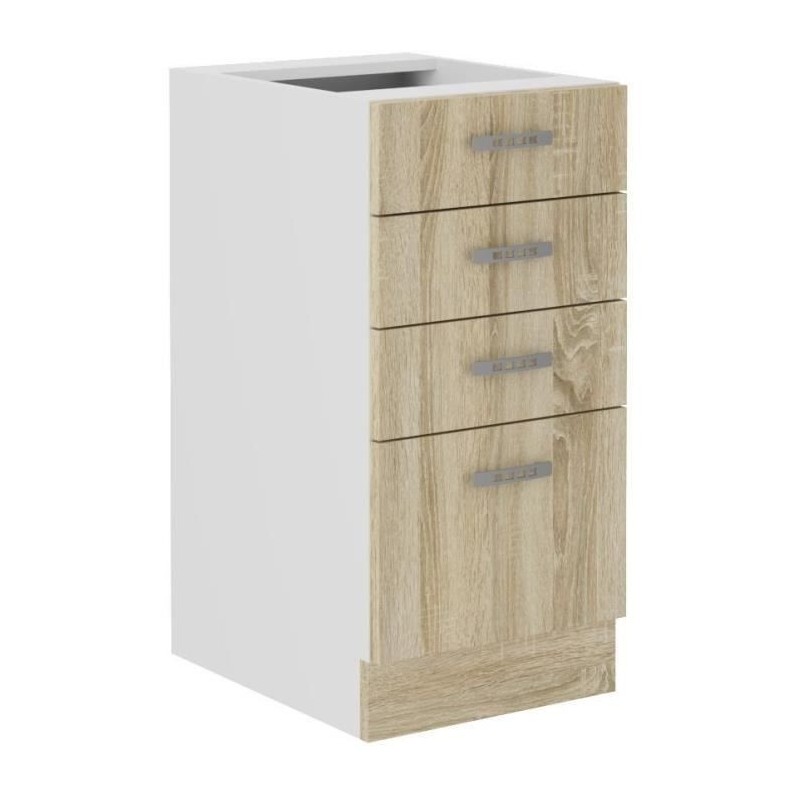 Niedriger Schrank SARA – 4 Schubladen – Dekor Sonoma-Eiche – L40xT48xH82 cm – Arbeitsplatte nicht im Lieferumfang enthal