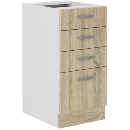 Niedriger Schrank SARA – 4 Schubladen – Dekor Sonoma-Eiche – L40xT48xH82 cm – Arbeitsplatte nicht im Lieferumfang enthal
