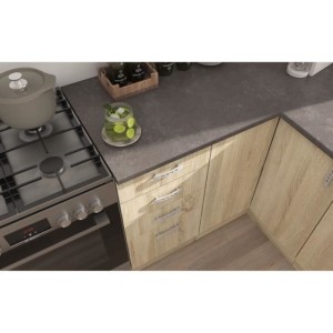 SARA Cuisine complete modulable - Angle réversible - 7 éléments - Décor chene sonoma - L270 x L148 cm - Plan de travail non