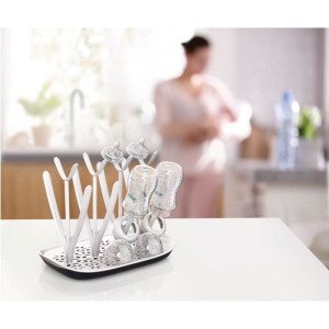 Egouttoir a biberons et tétines - PHILIPS AVENT - Bac d'égouttement amovible - Blanc/Gris