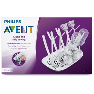 Egouttoir a biberons et tétines - PHILIPS AVENT - Bac d'égouttement amovible - Blanc/Gris