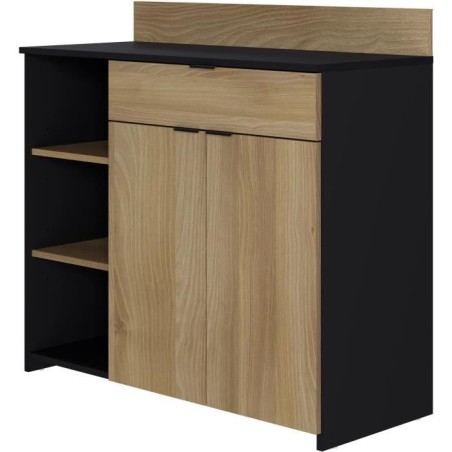 Küchenbuffet - 2 Türen + 1 Schublade - Chene und schwarzes Melamin - L 100 x D 42 x H 95 cm