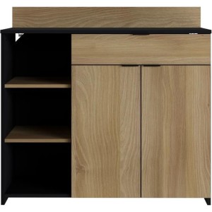 Küchenbuffet - 2 Türen + 1 Schublade - Chene und schwarzes Melamin - L 100 x D 42 x H 95 cm