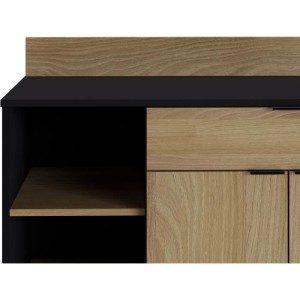 Küchenbuffet - 2 Türen + 1 Schublade - Chene und schwarzes Melamin - L 100 x D 42 x H 95 cm