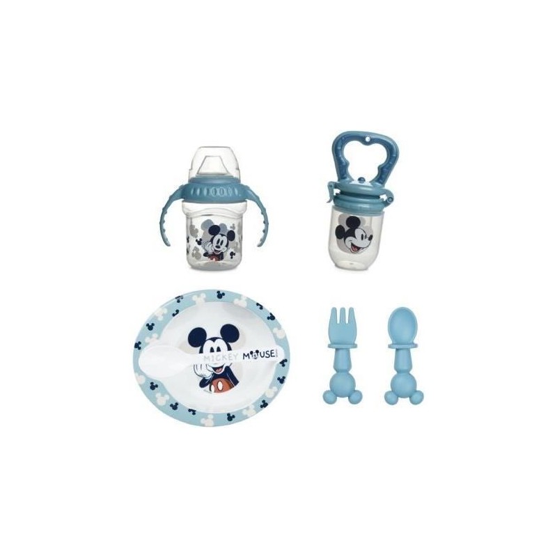 THERMOBABY MICKEY Mahlzeitenpaket für das 1. Lebensjahr – 1 Knabberzeug + 1 Schüssel + 1 Becher mit Henkel + 2 Löffel