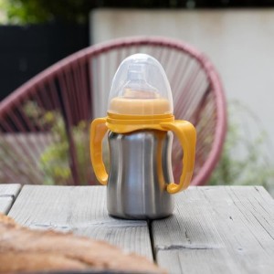 Learning cup - THERMOBABY - Stainless steel - 180 ml - Mango yellow - Ergonomic and leak-proof