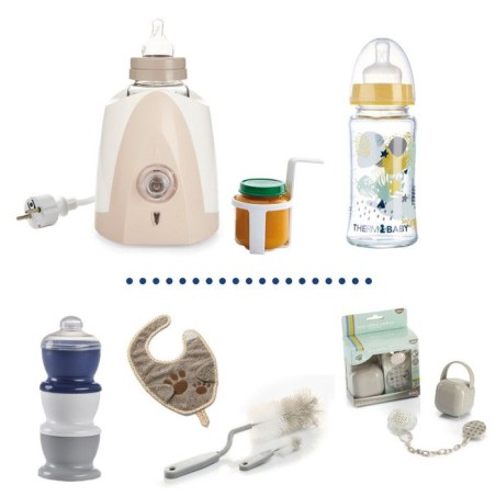 Biberon heater + 230ml glass bottle + bottle bottle + Dosseuse box of milk + bib + box lollipop box