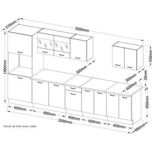 ULTRA Cuisine complete avec colonne four et plan de travail inclus - L 300 cm - 9 éléments - Gris mat