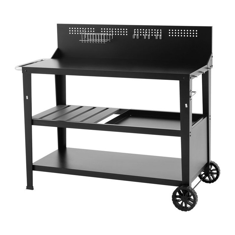 Chariot multifonction - COOKINGBOX - Plateau supérieur : 100 x 50 cm - Poignée - 2 roues arrieres - Acier