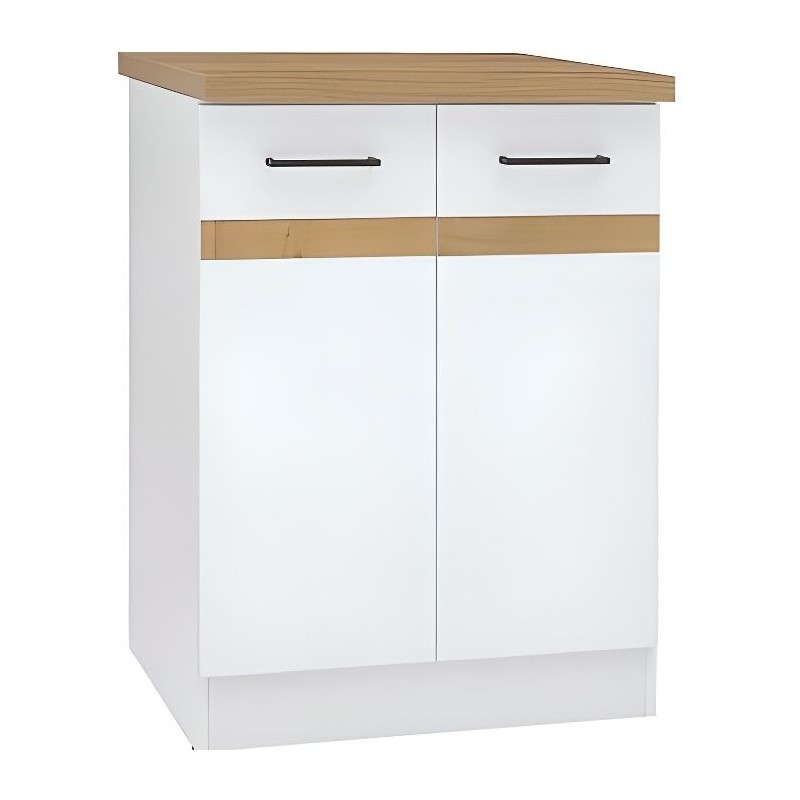 Junona Kitchen Low Cabinet 60 Cm - 2 doors - Worktop - Brilliant White