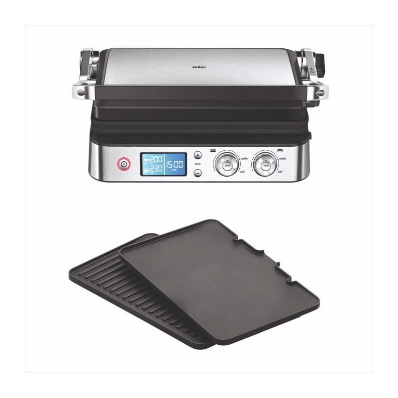 Grill multifonctions - BRAUN - Multi Grill 9 - 2000 W - 3 positions de chauffe - Noir / Acier